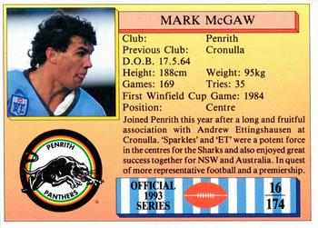 1993 Regina #16 Mark McGaw Back